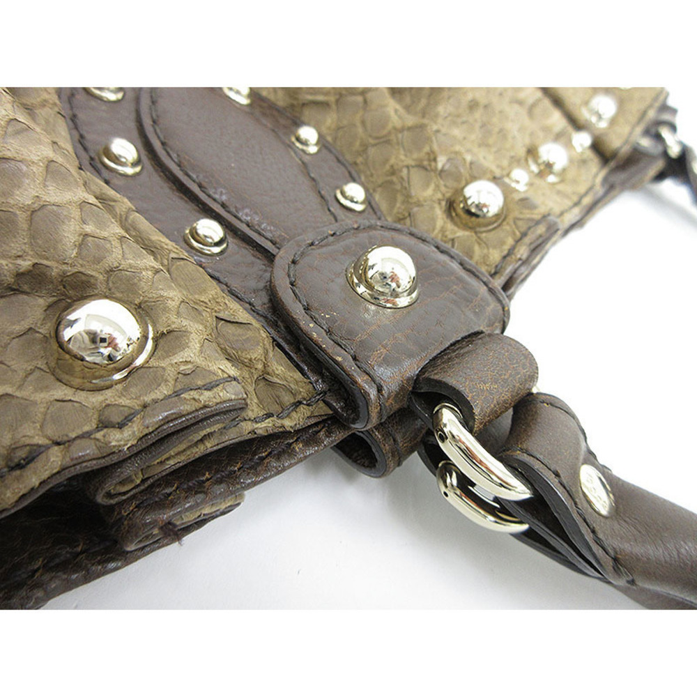Gucci Studded Tote Handbag Python Leather Brown - image 8